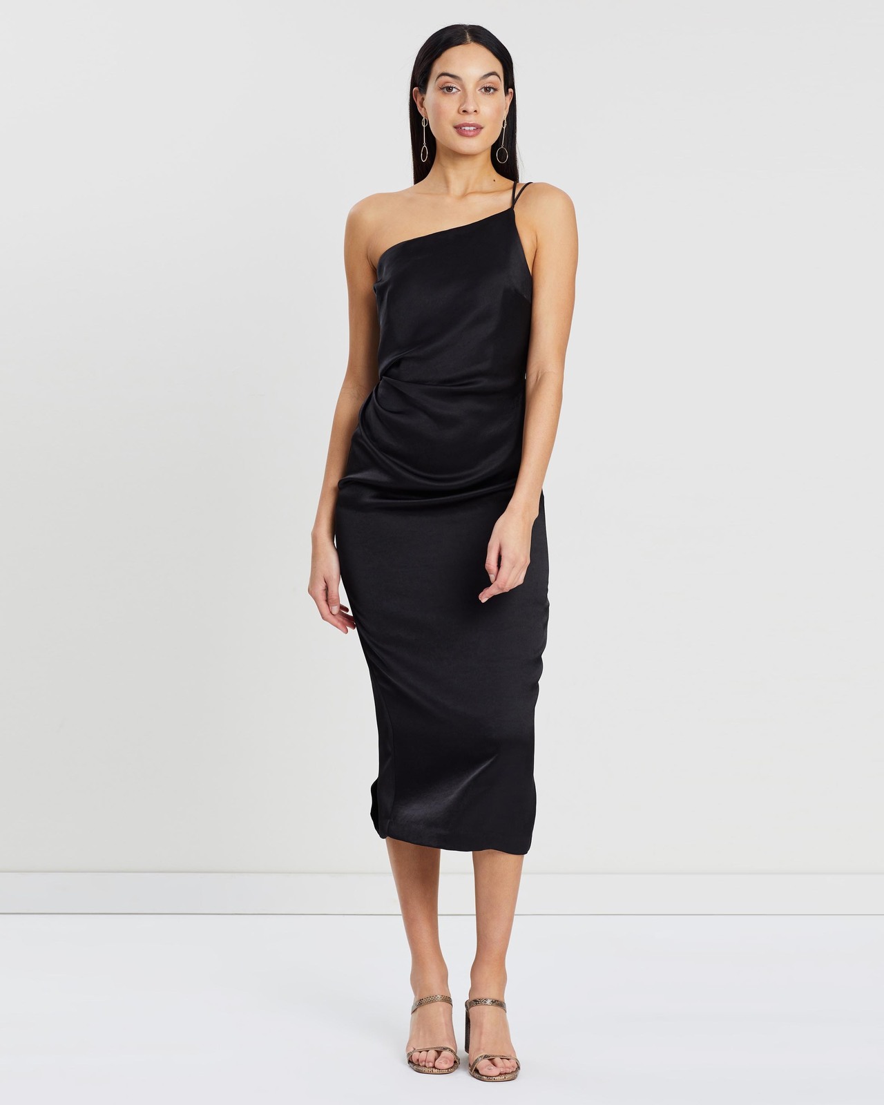 mila asym midi dress Womens Mila Asymmetrical Maxi Dress Espresso