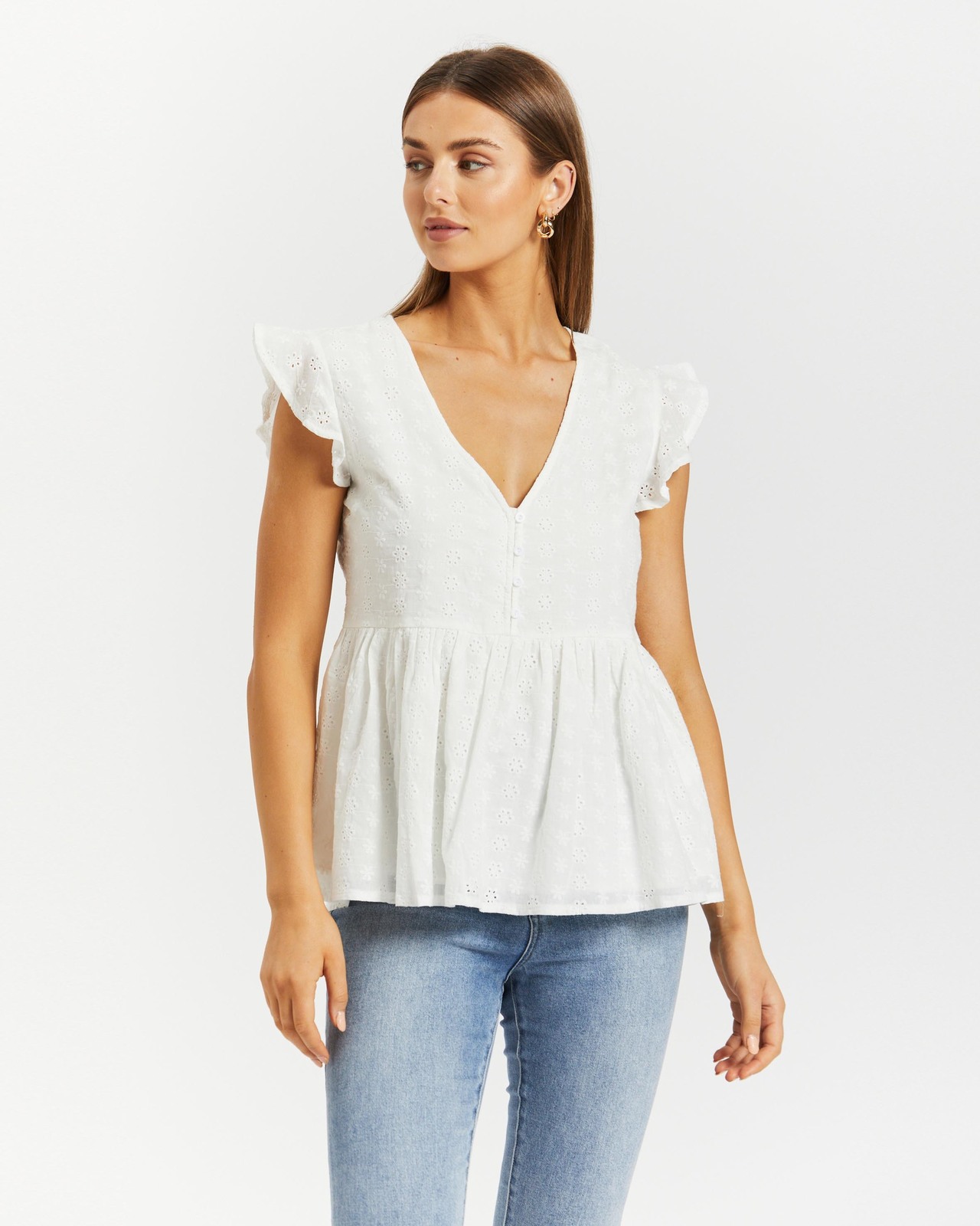 Louisa Broderie Frill Sleeve Top