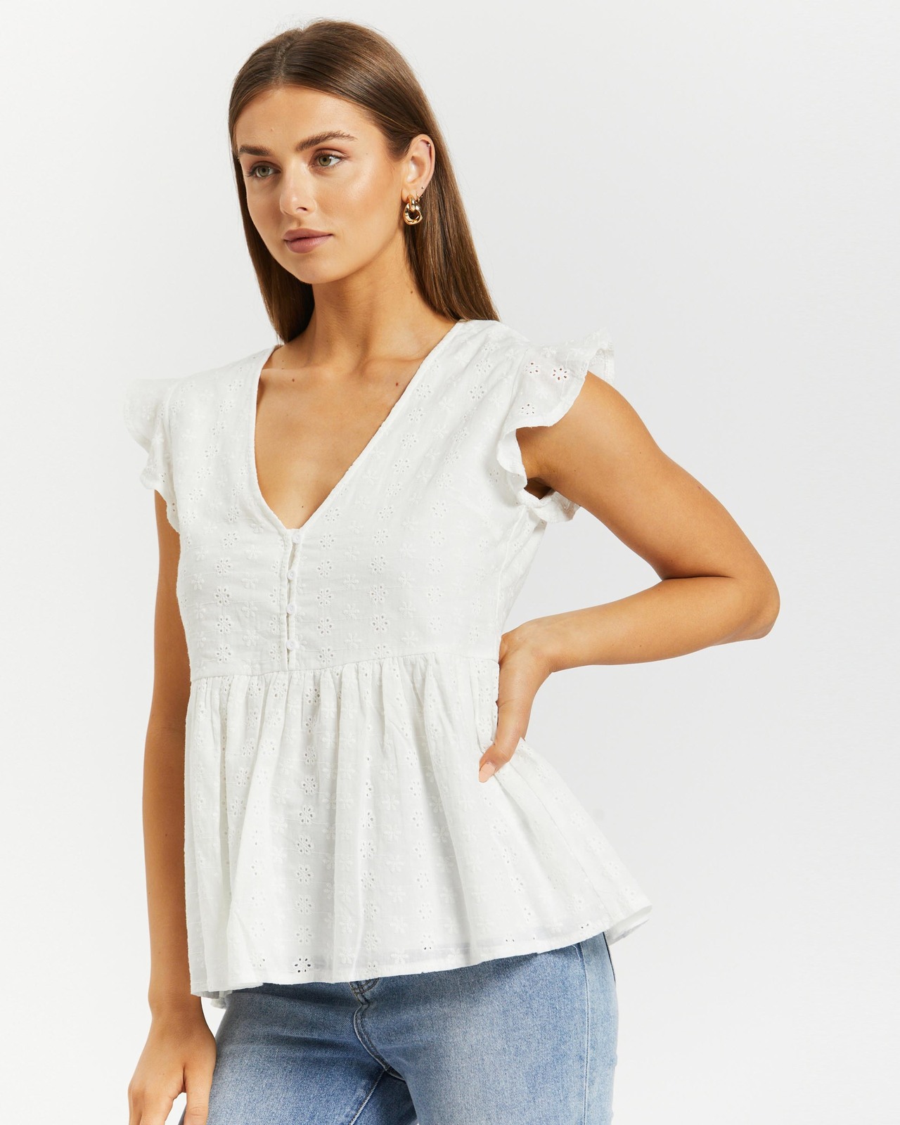 Louisa Broderie Frill Sleeve Top