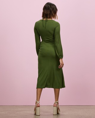 TOPSHOP Premium Rib Jersey Ruched Front Midi Dress - AirRobe