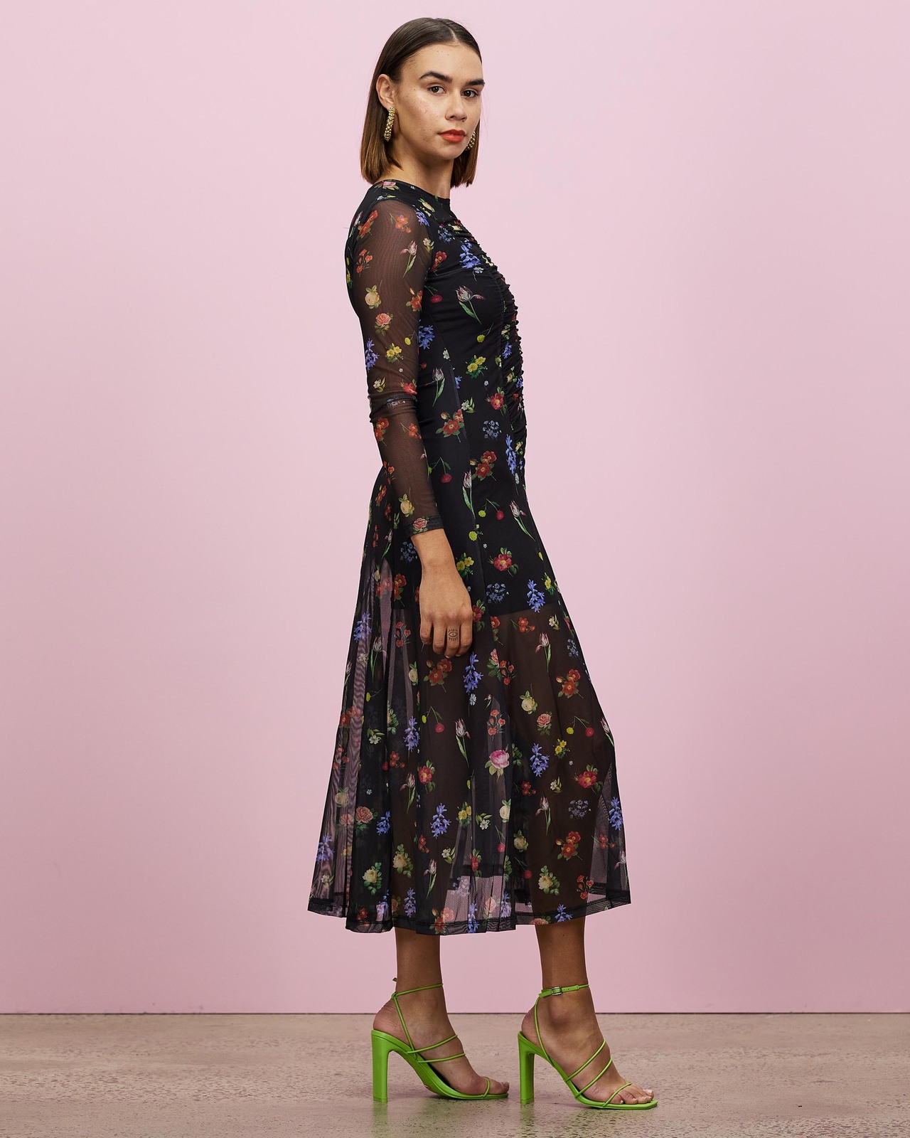 sheer black flower dress Mesh Floral Embroidered Sheer Dress In BLACK