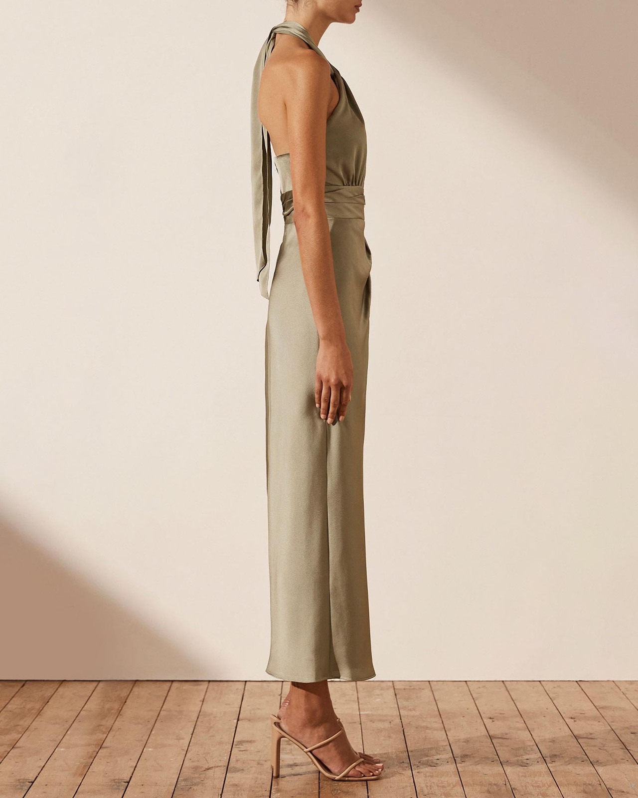 shona joy luxe gathered halter midi dress Shona Joy - La Lune Halter Neck Maxi Dress - Espresso