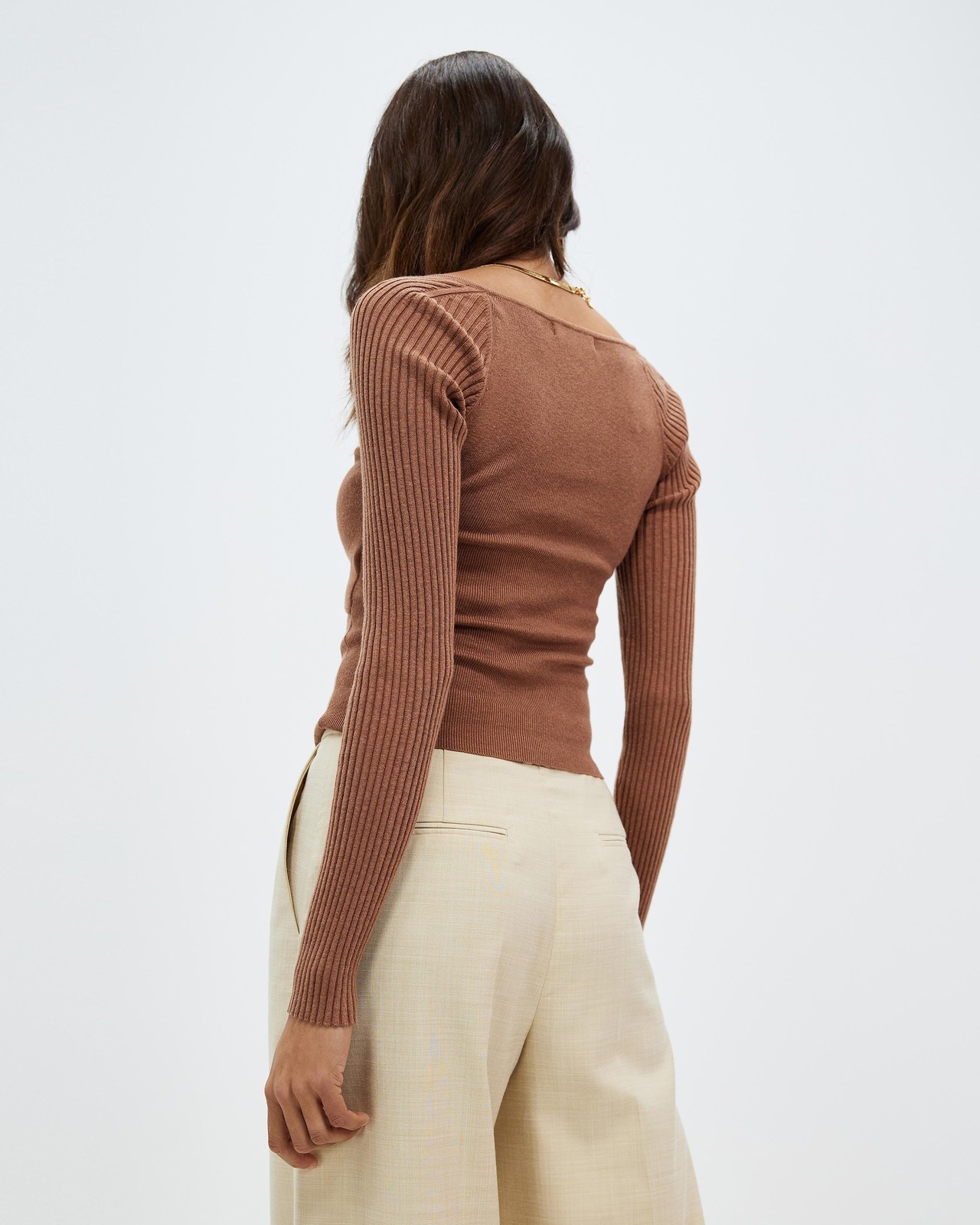 Long Sleeve Tie Neck Knit Top
