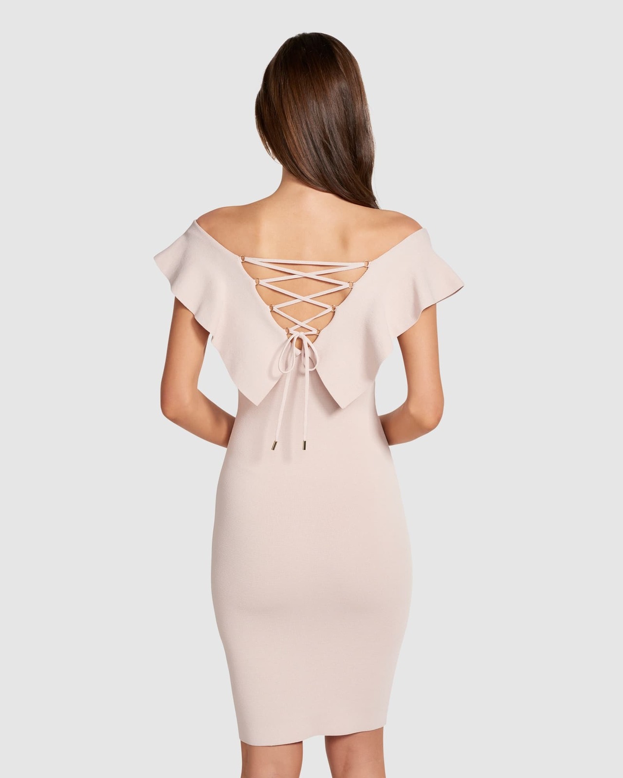Sharna Frill Bardot Knit Dress