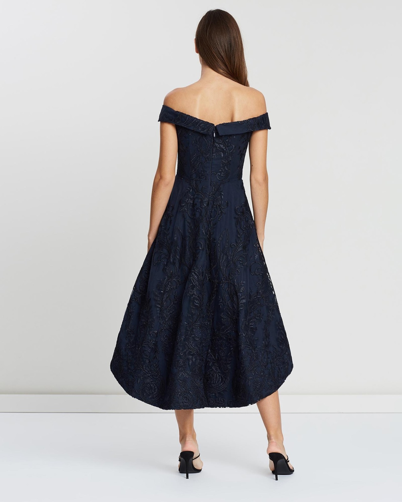 Bariano Emilia Off-Shoulder High-Low Dress AirRobe