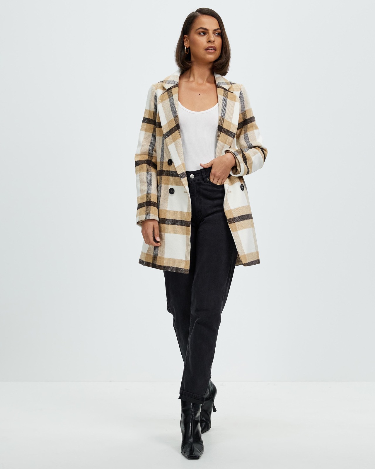 Atmos&Here Check Wool Blend Coat - AirRobe