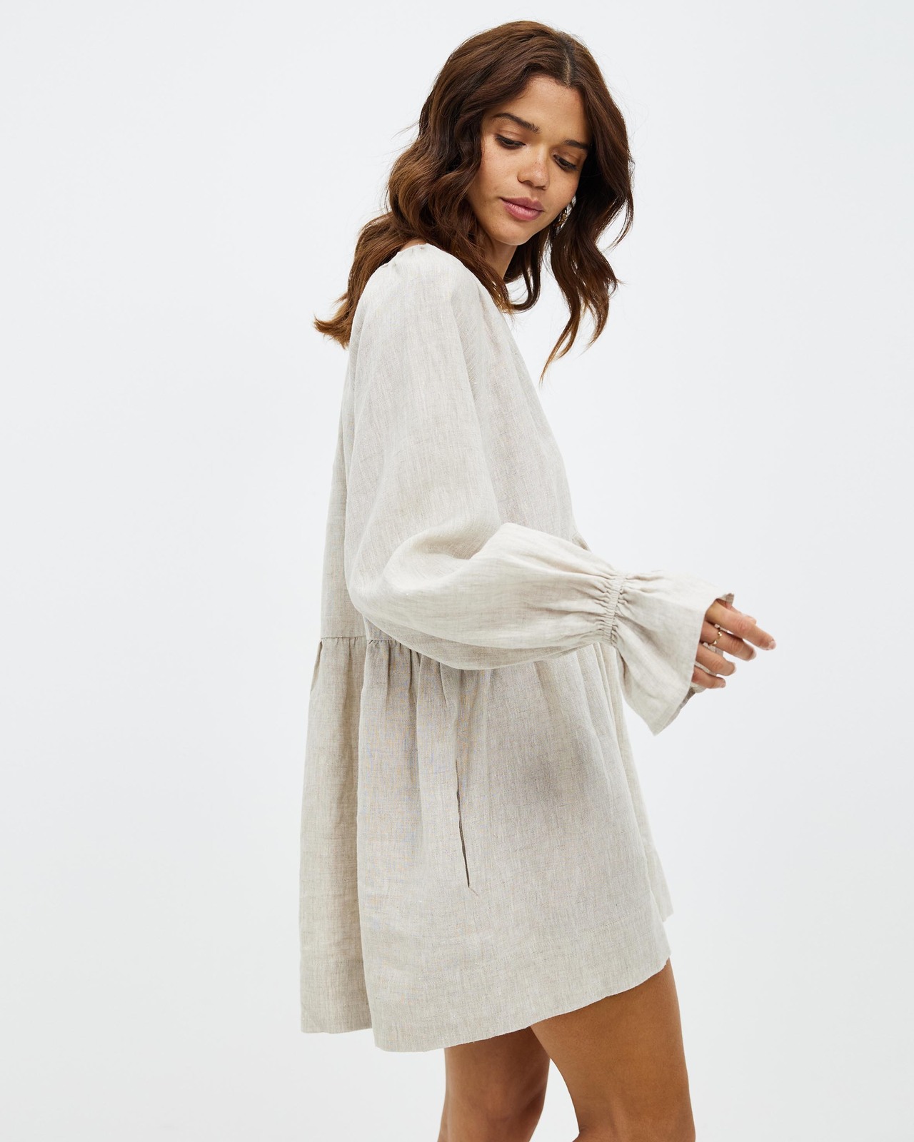 Linen Smock Dress with Frill Sleeves