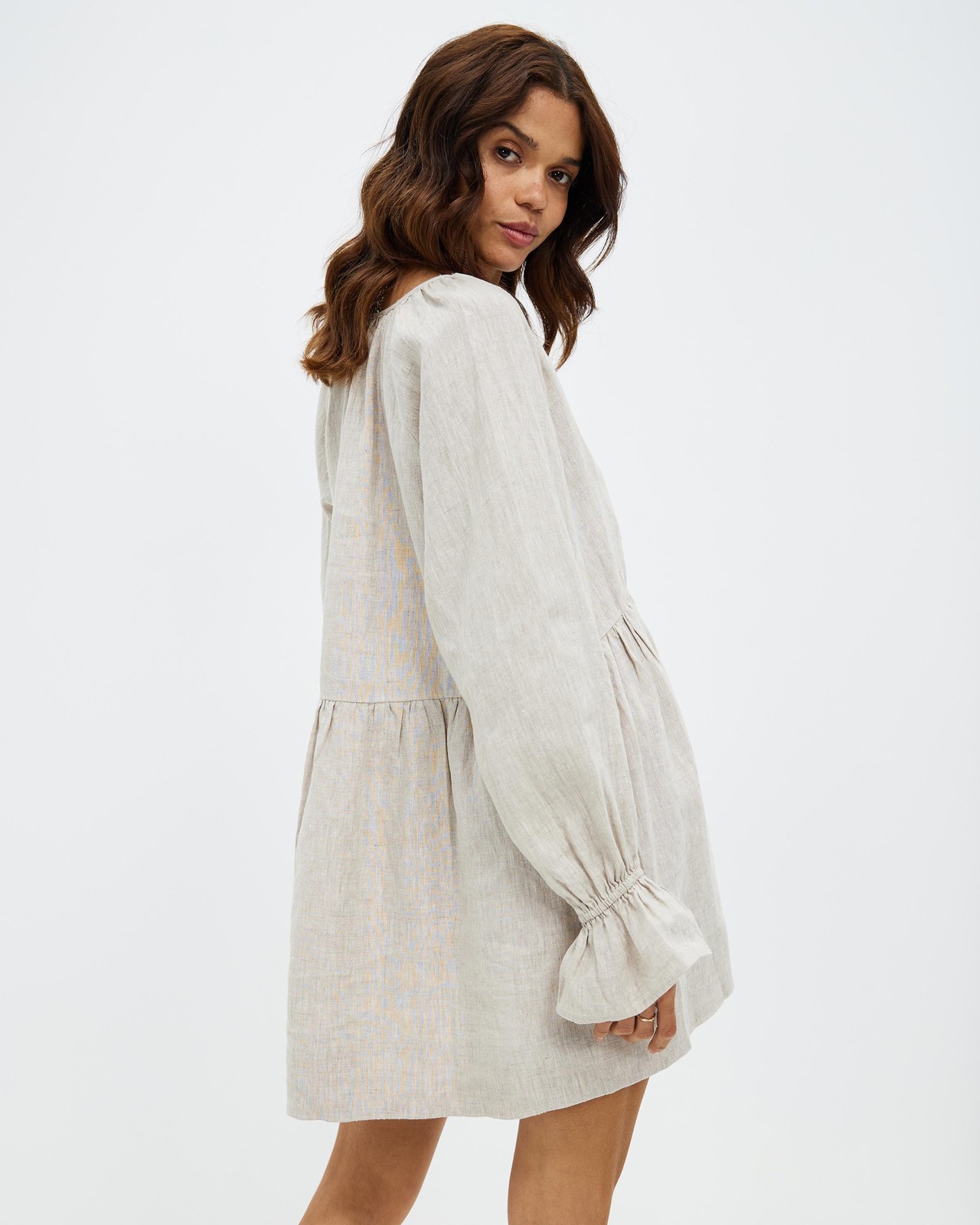 Linen Smock Dress with Frill Sleeves