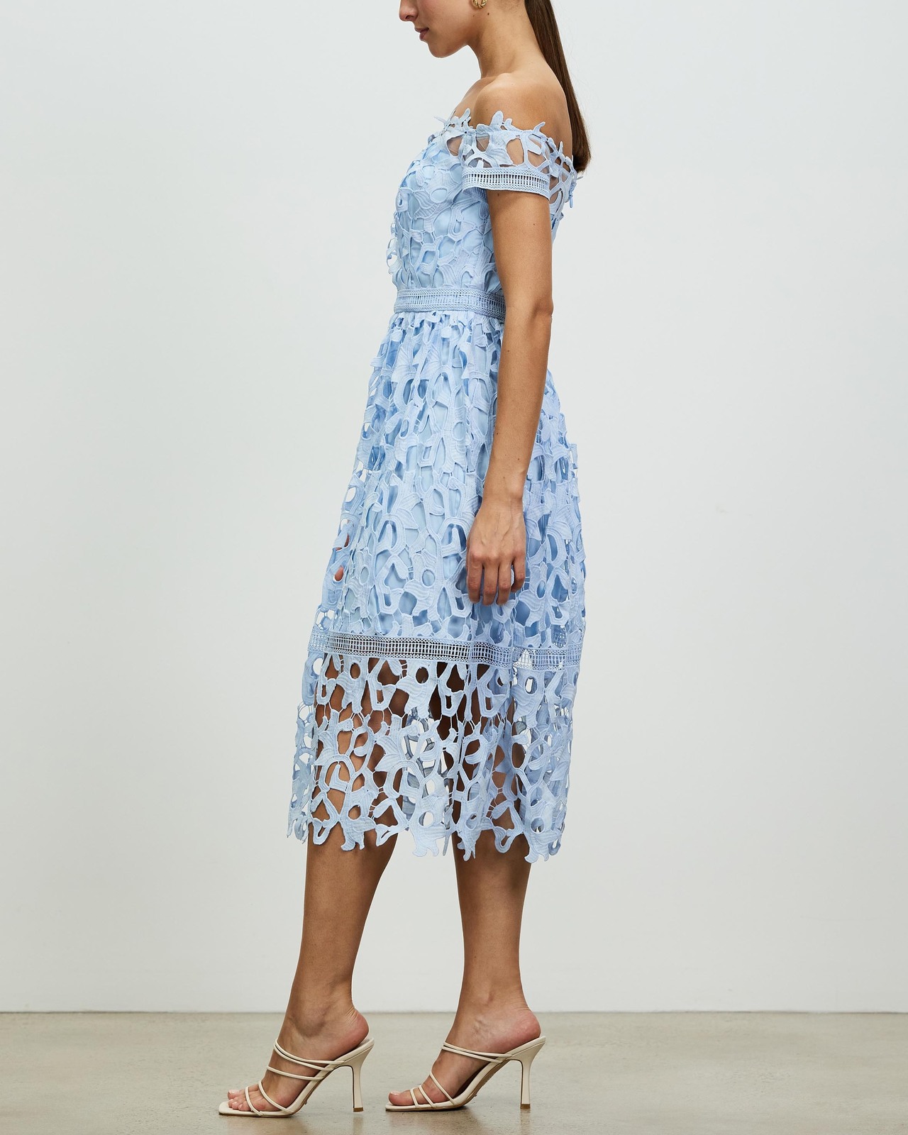 Chi Chi London Bardot Lace Midi Crochet Dress - AirRobe
