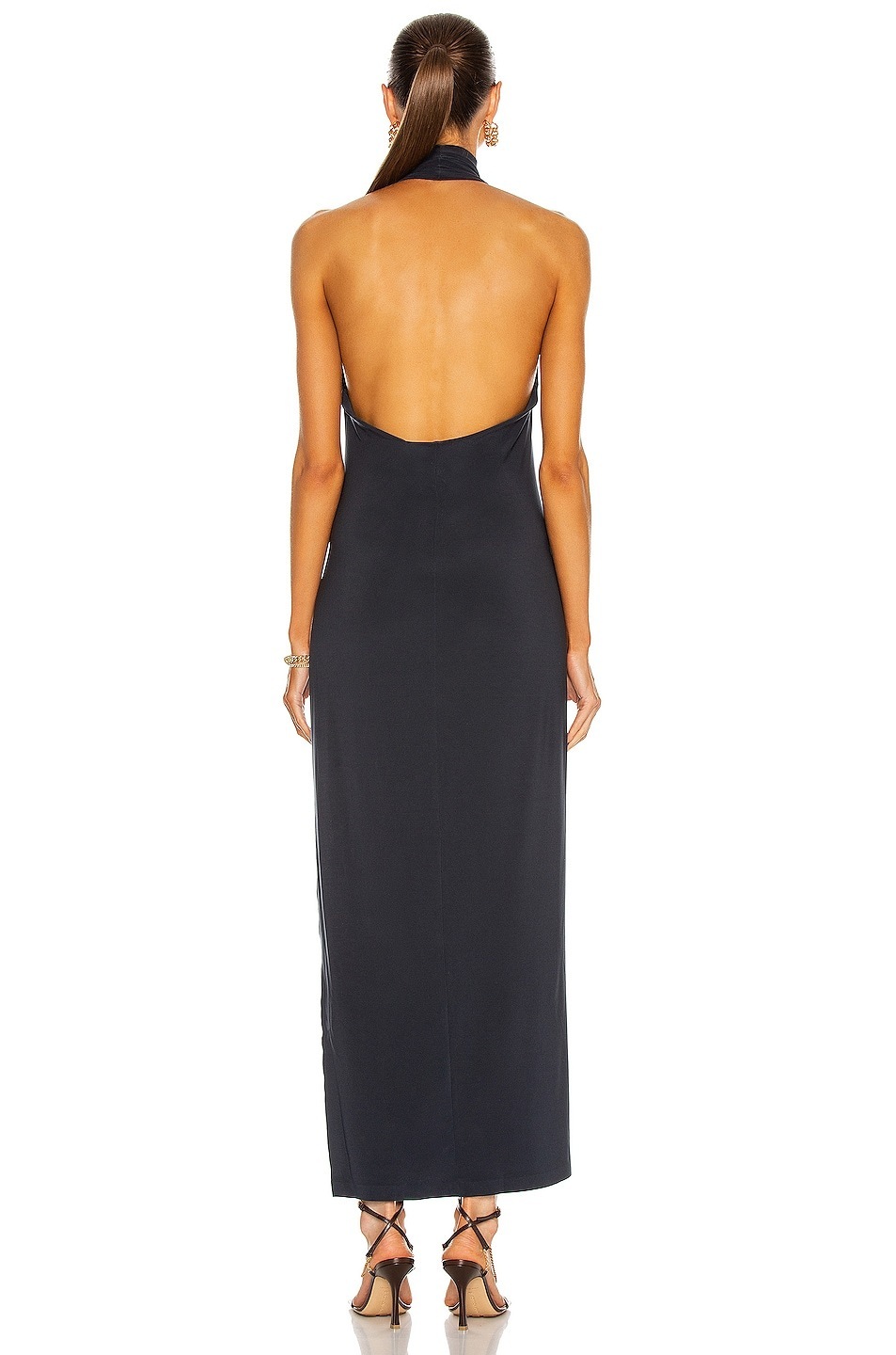 norma kamali halter turtleneck side slit dress Norma Kamali Halter Turtle Side Slit Gown