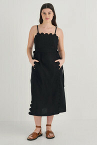 Linen Apron Dress-Black