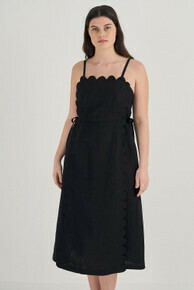 Linen Apron Dress-Black