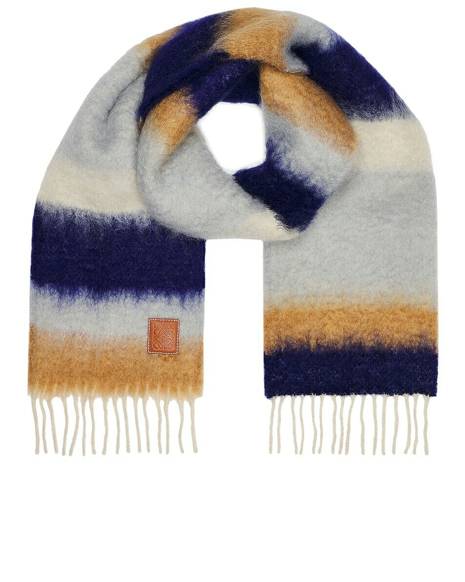 Loewe Loewe Stripe Mohair Scarf in Navy Blue Multicolor AirRobe
