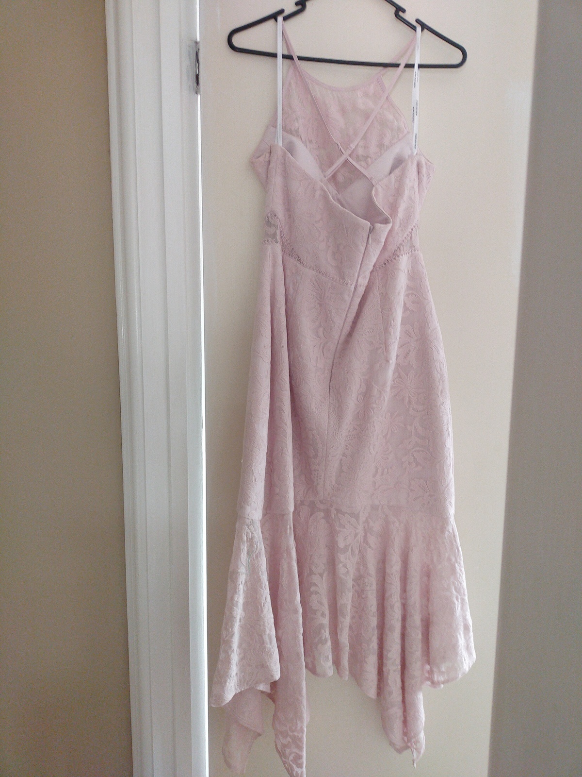 chinese dress ladies Light Pink Lace Trim Handkerchief Midi Dress