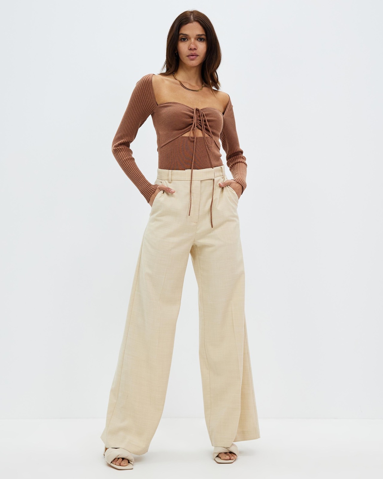 Long Sleeve Tie Neck Knit Top