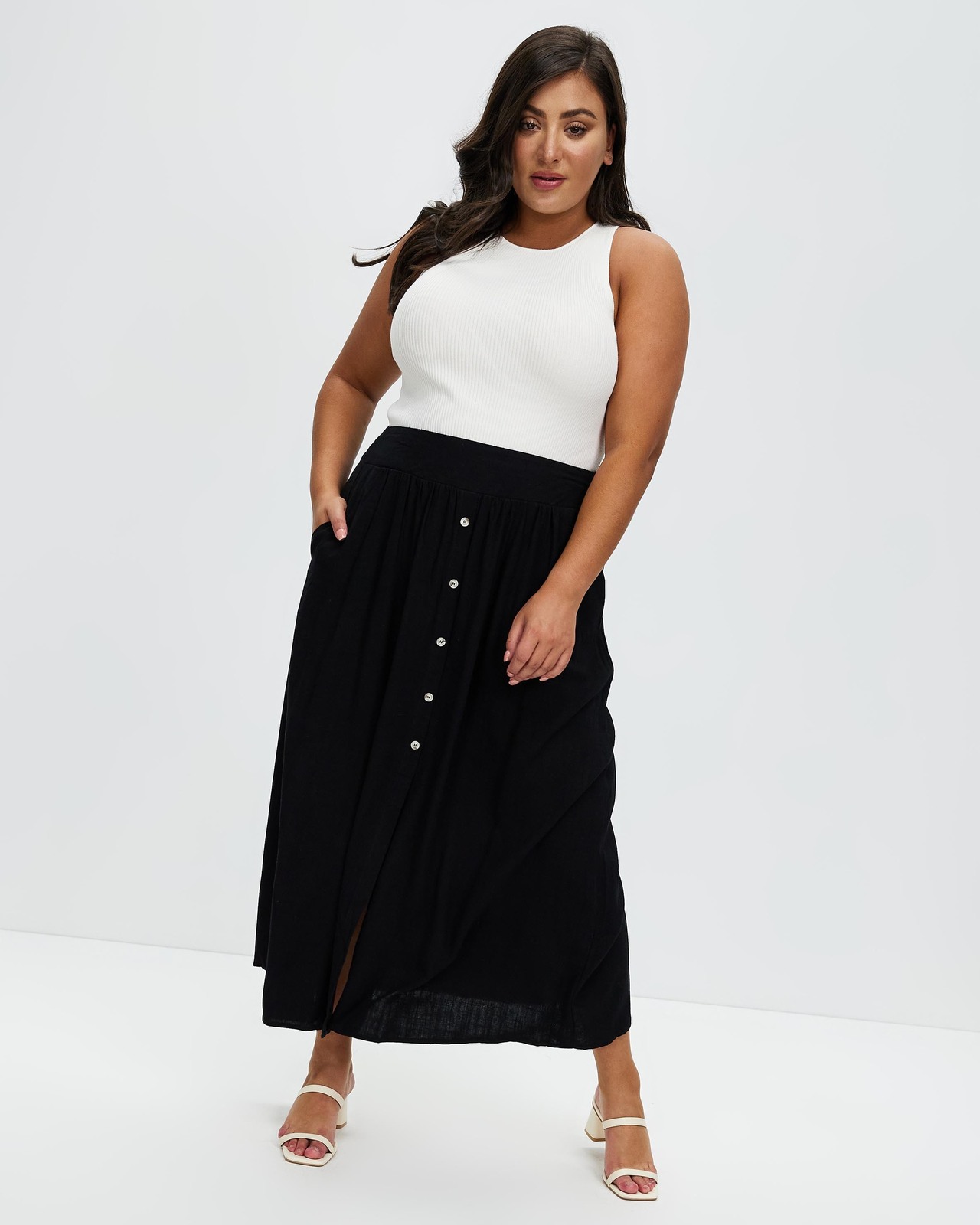 Tegan Button Front Midi Skirt