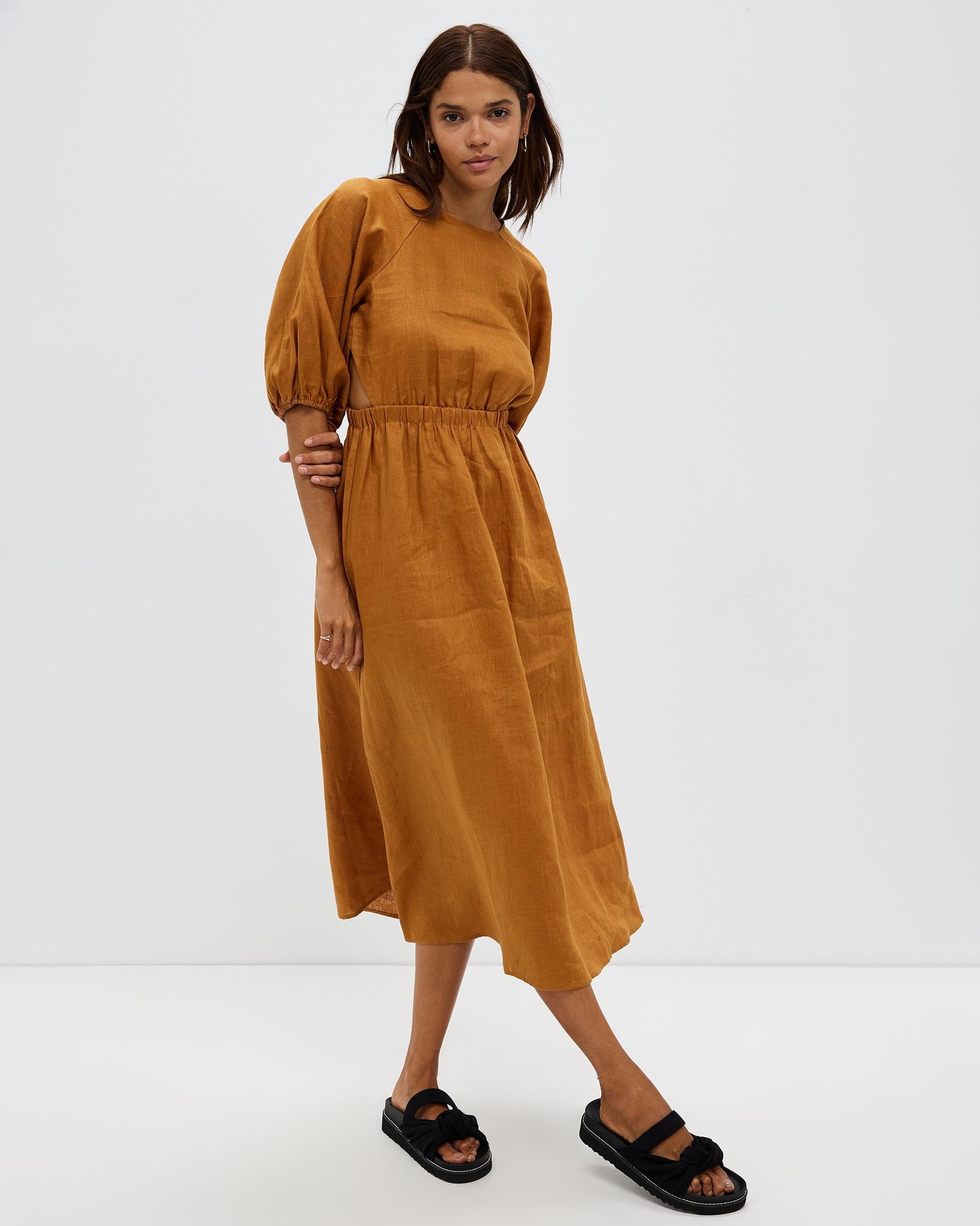 AERE Cut Out Linen Midi Dress - AirRobe