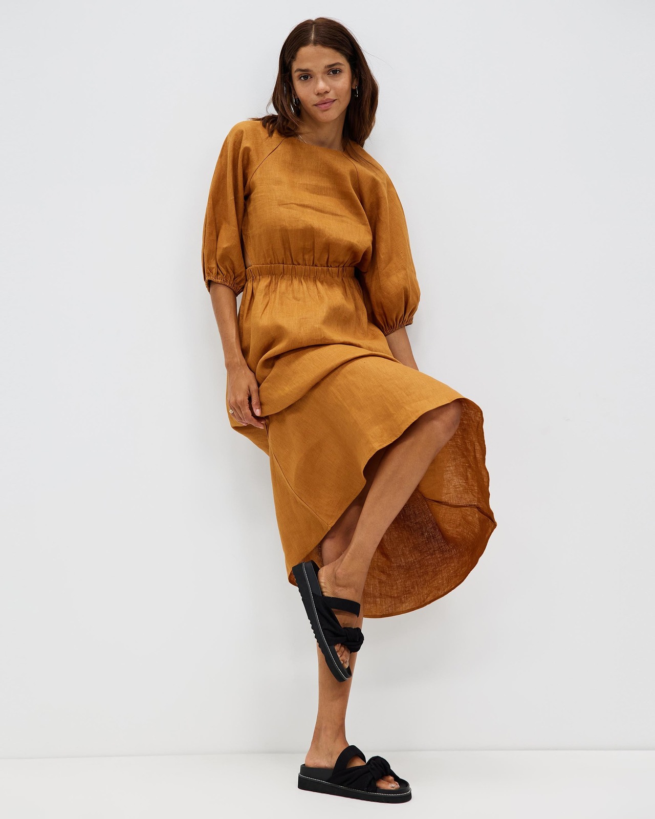 Cut Out Linen Midi Dress