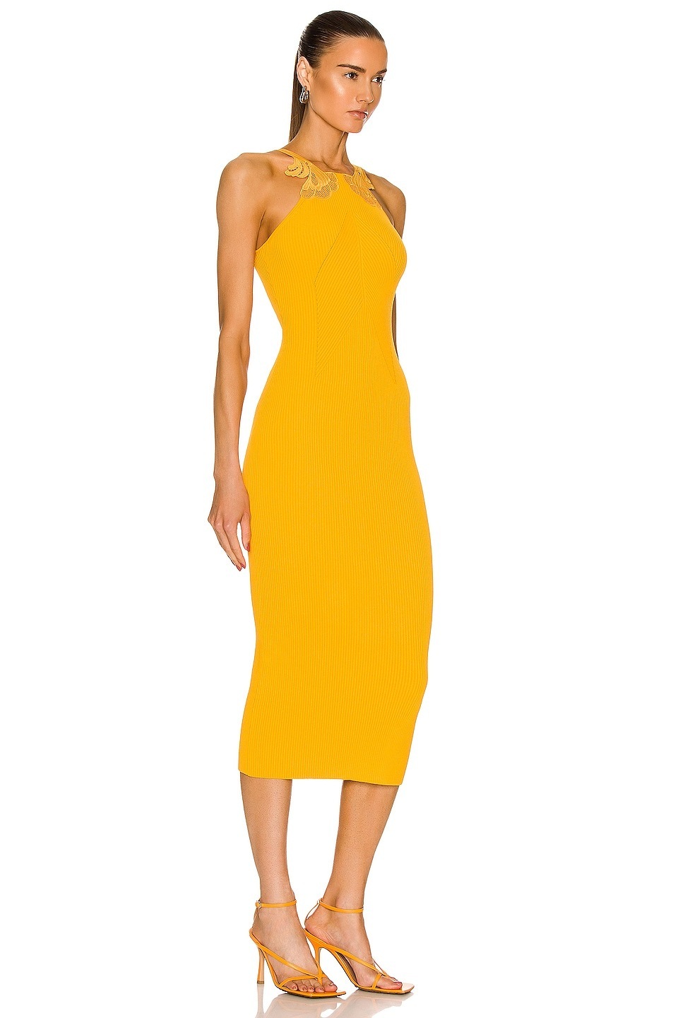 self-portrait self-portrait Inserted Lace Knit Dress in Canary Yellow - AirRobe self-portrait self-portrait Inserted Lace Knit Dress in Canary Yellow - AirRobe