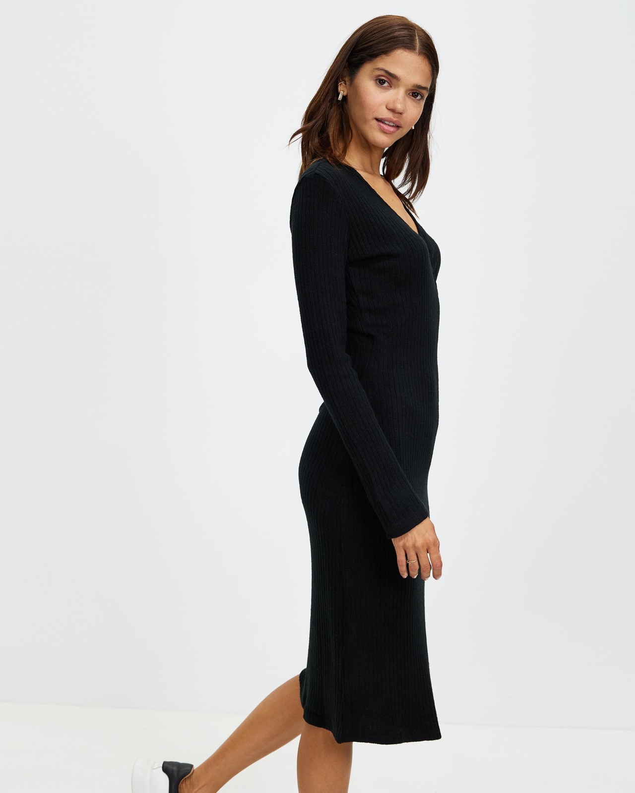 knit black dress Cozy In Knit Sweater Mini Dress - Black main image 1