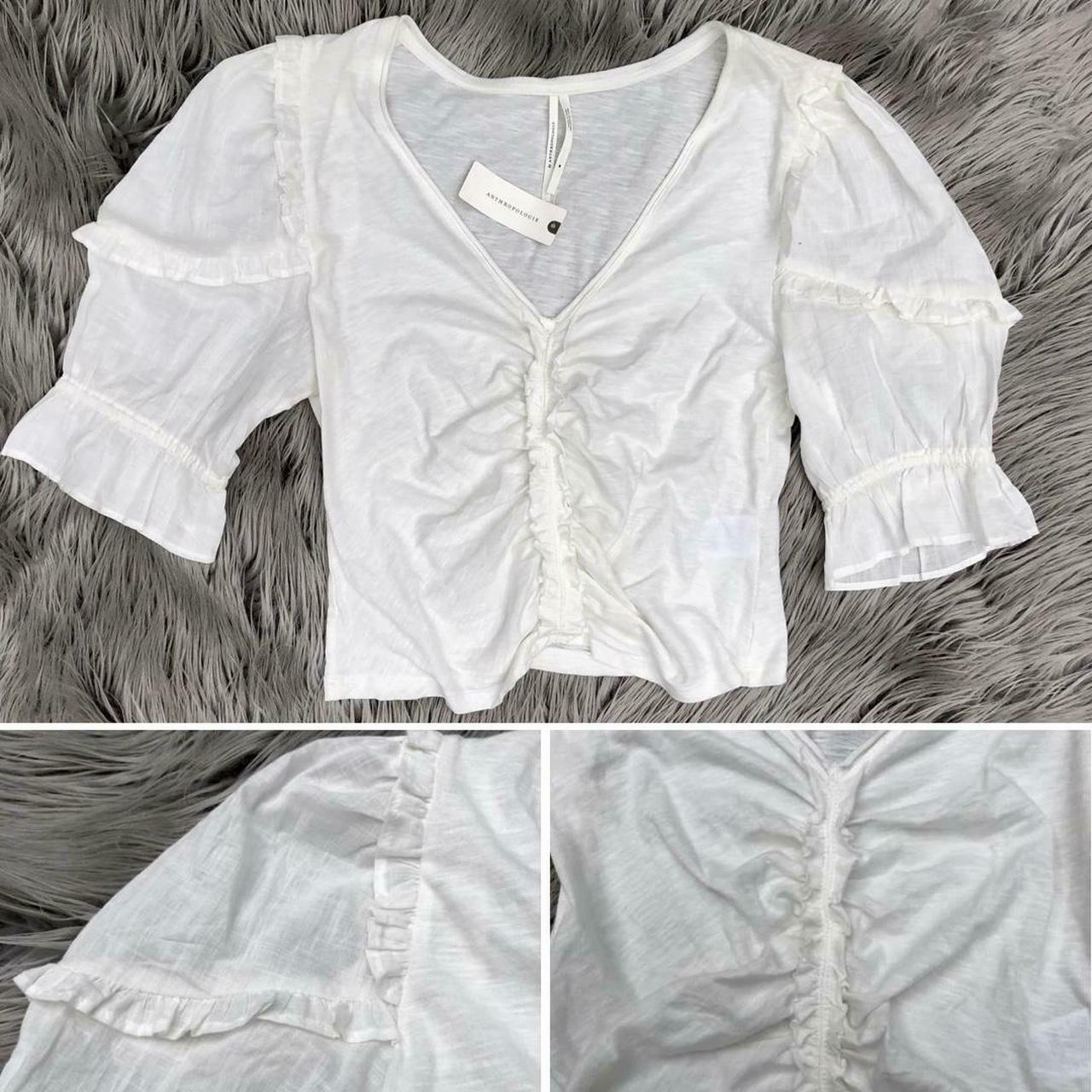 NWT Dreamy Anthropologie Ruched White Ruffle Top, Size M