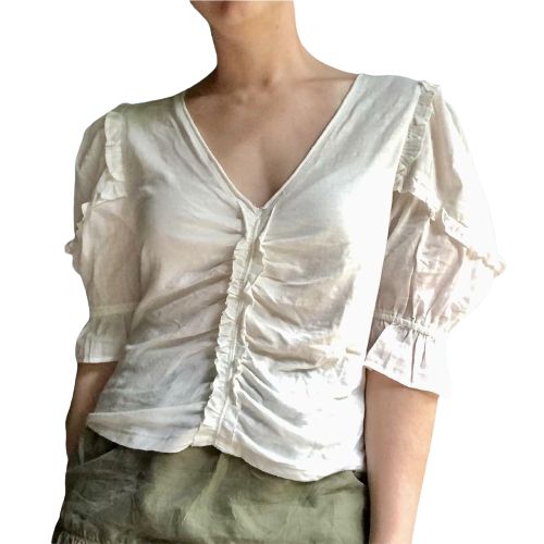 NWT Dreamy Anthropologie Ruched White Ruffle Top, Size M
