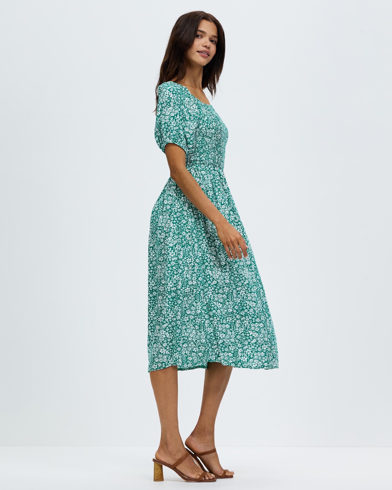 apricot green floral dress Baltic Born Womens Kearny Ruffle Maxi Dress | Dark Green Floral main image 1
