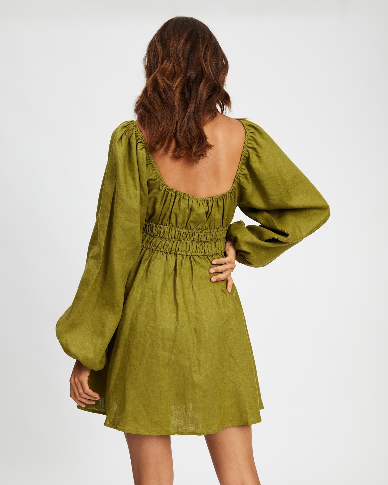 Gathered Linen Mini Dress