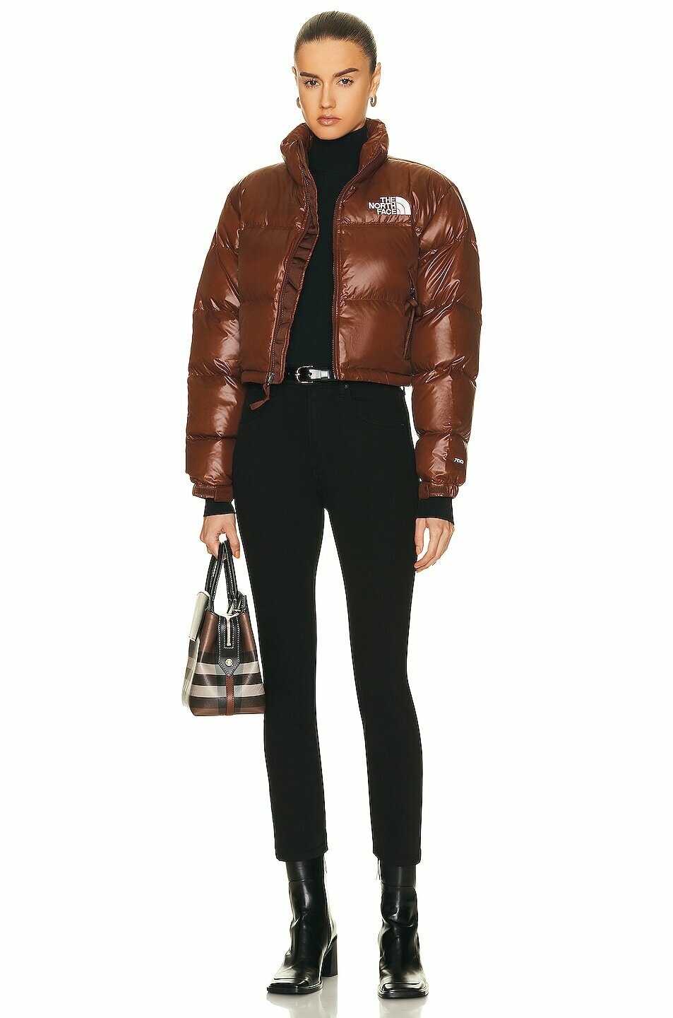 The North Face Nuptse Cropped Down Jacket In Brown Brown North