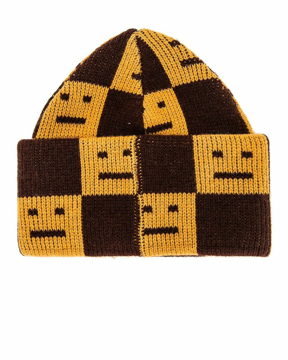 Acne Studios Acne Studios Checkerboard Beanie in Ochre  display picture 1