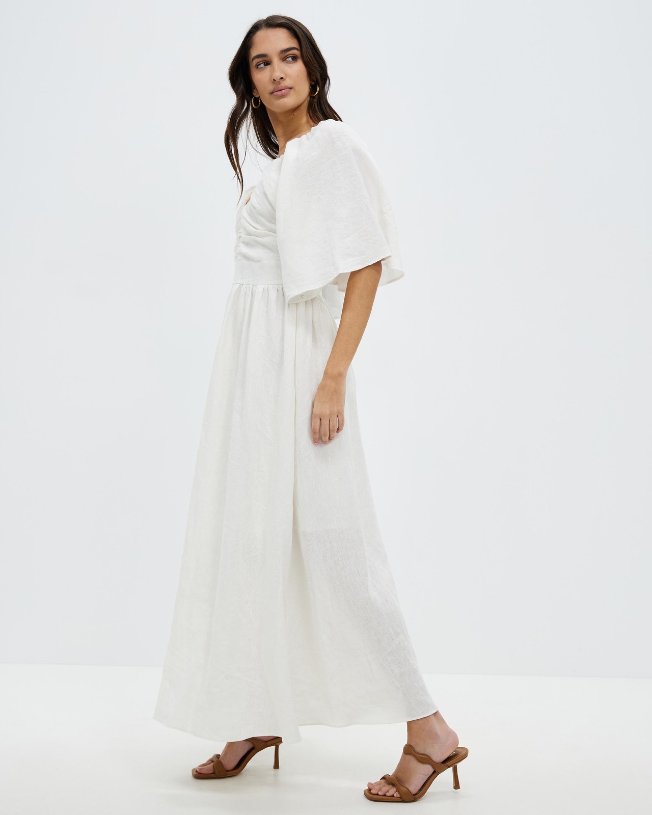 Linen Midi Dress With Button Detail