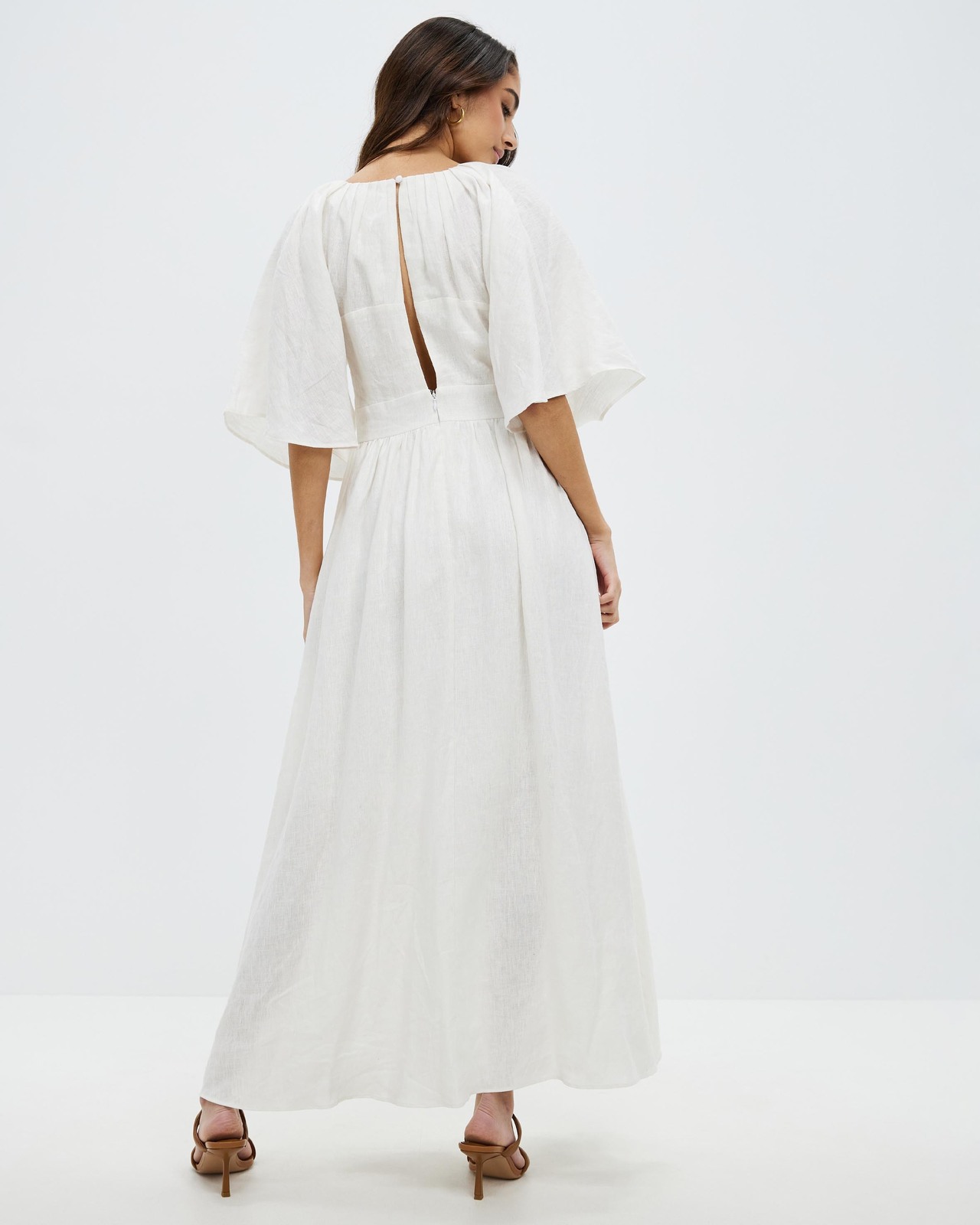 Linen Midi Dress With Button Detail