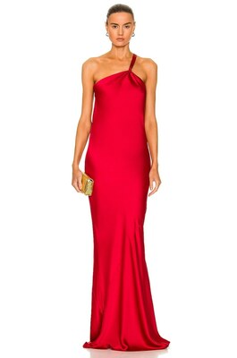 norma kamali one shoulder bias dress Red Norma Kamali One Shoulder Bias Gown by Norma Kamali