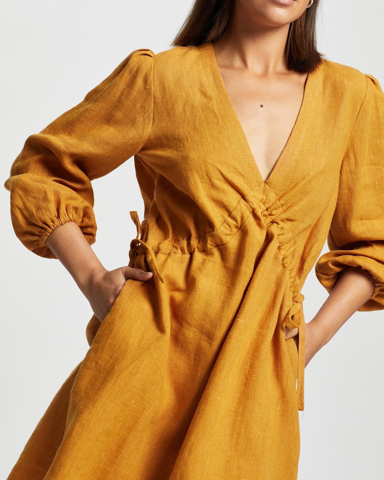 Linen Mini Dress With Tie Sides