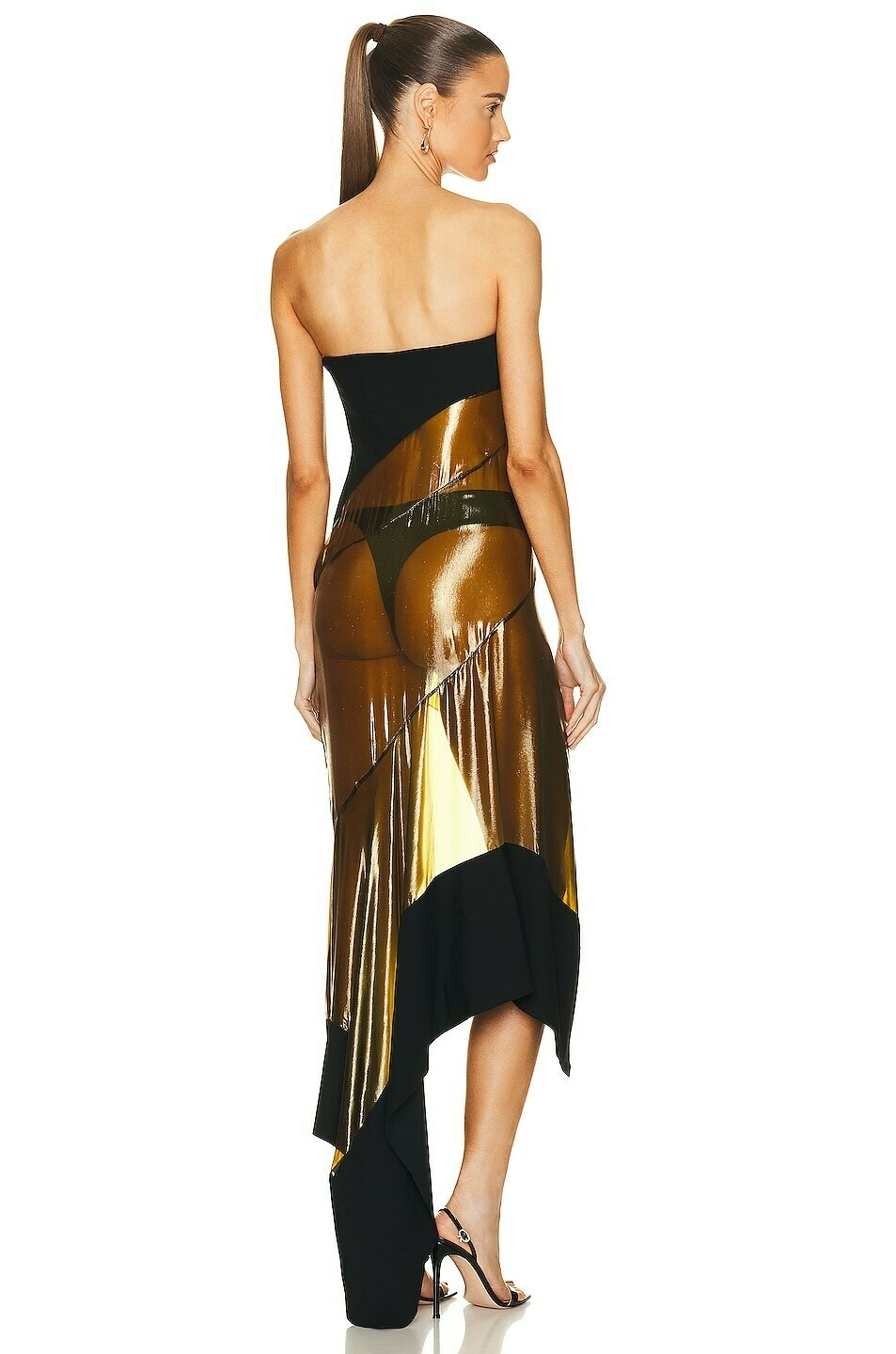 Mugler Mugler Liquid Lurex Bustier Gown in Olive & Black - AirRobe
