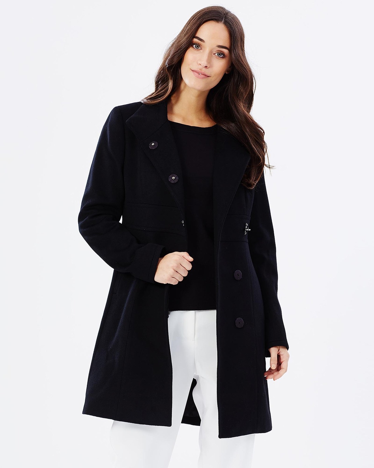Godwin Charli Funnel Neck Wool Coat Black AirRobe