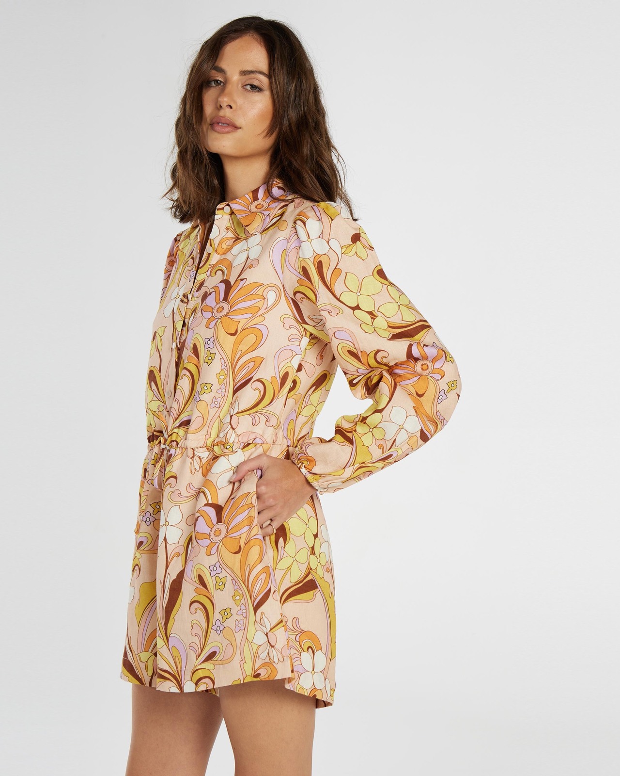 Button Through Linen Playsuit