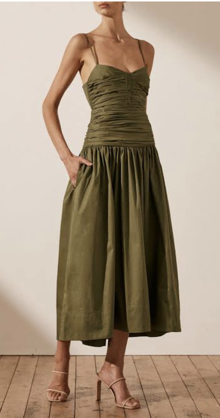 shona joy amaia ruched midi dress Shona Joy Amaia Ruched Midi Dress Green Size 6