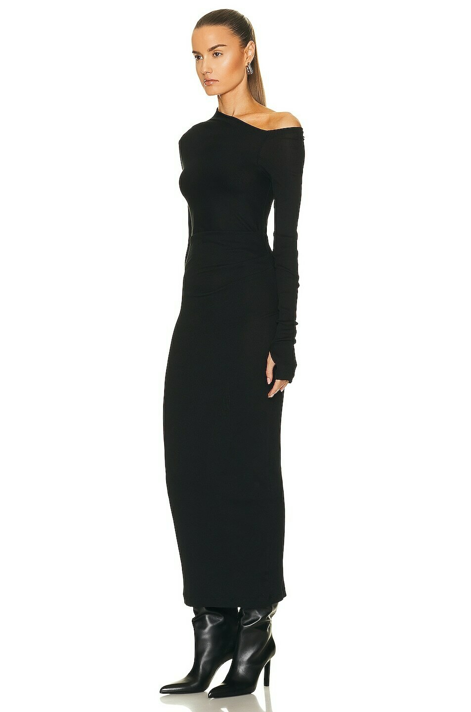 Helmut Lang Helmut Lang Rib Asymmetric Long Sleeve Dress in Basalt Black -  AirRobe
