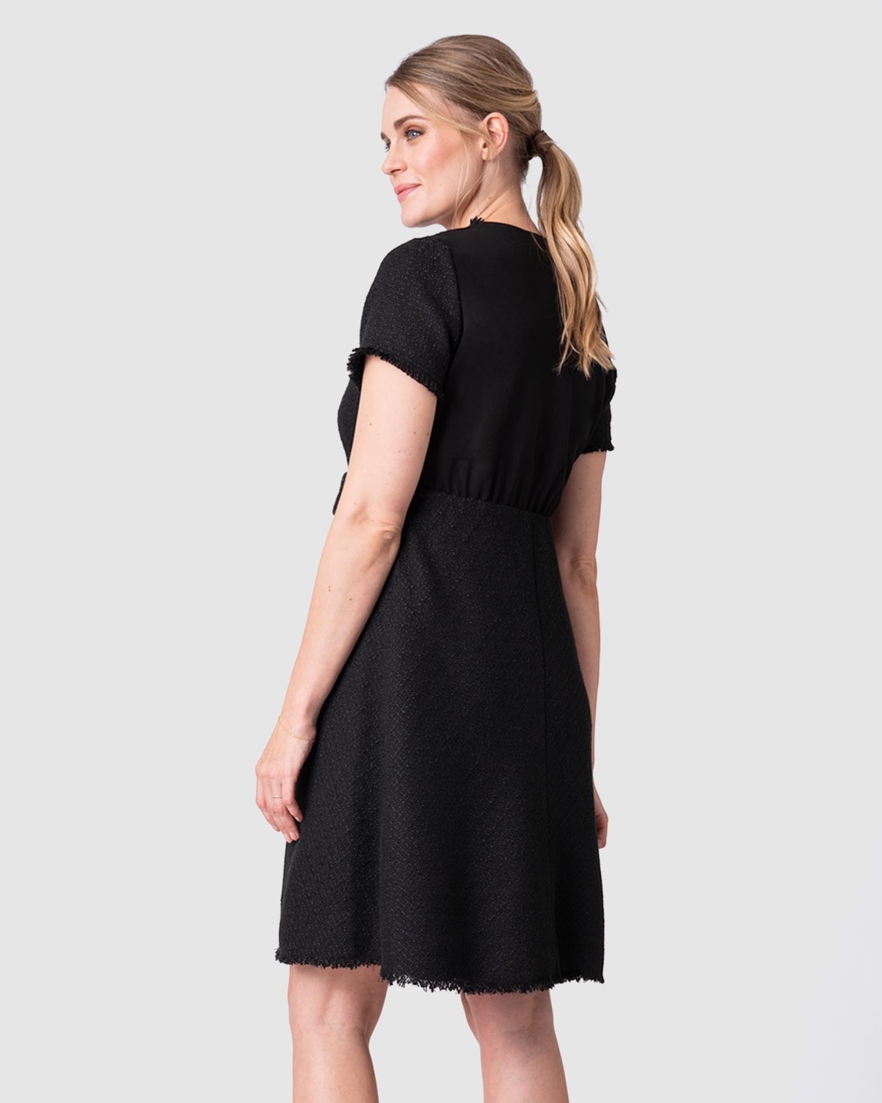 Jaelyn Bias Cut Tweed Maternity Dress