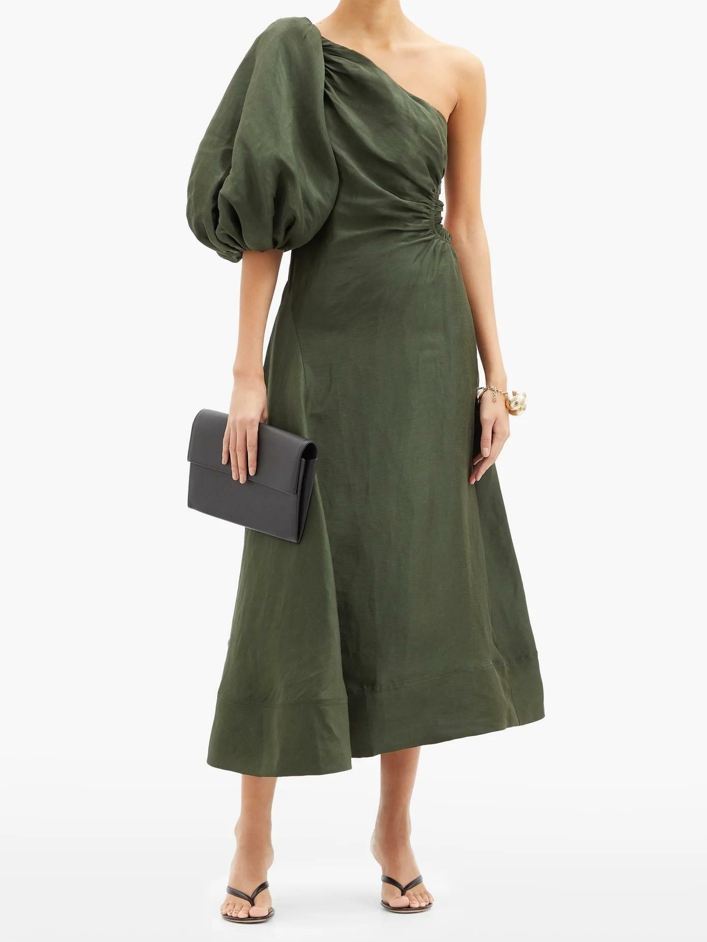 aje concept dress green Aje Spatial Maxi Dress in Bonsai Green – That Dress Hire