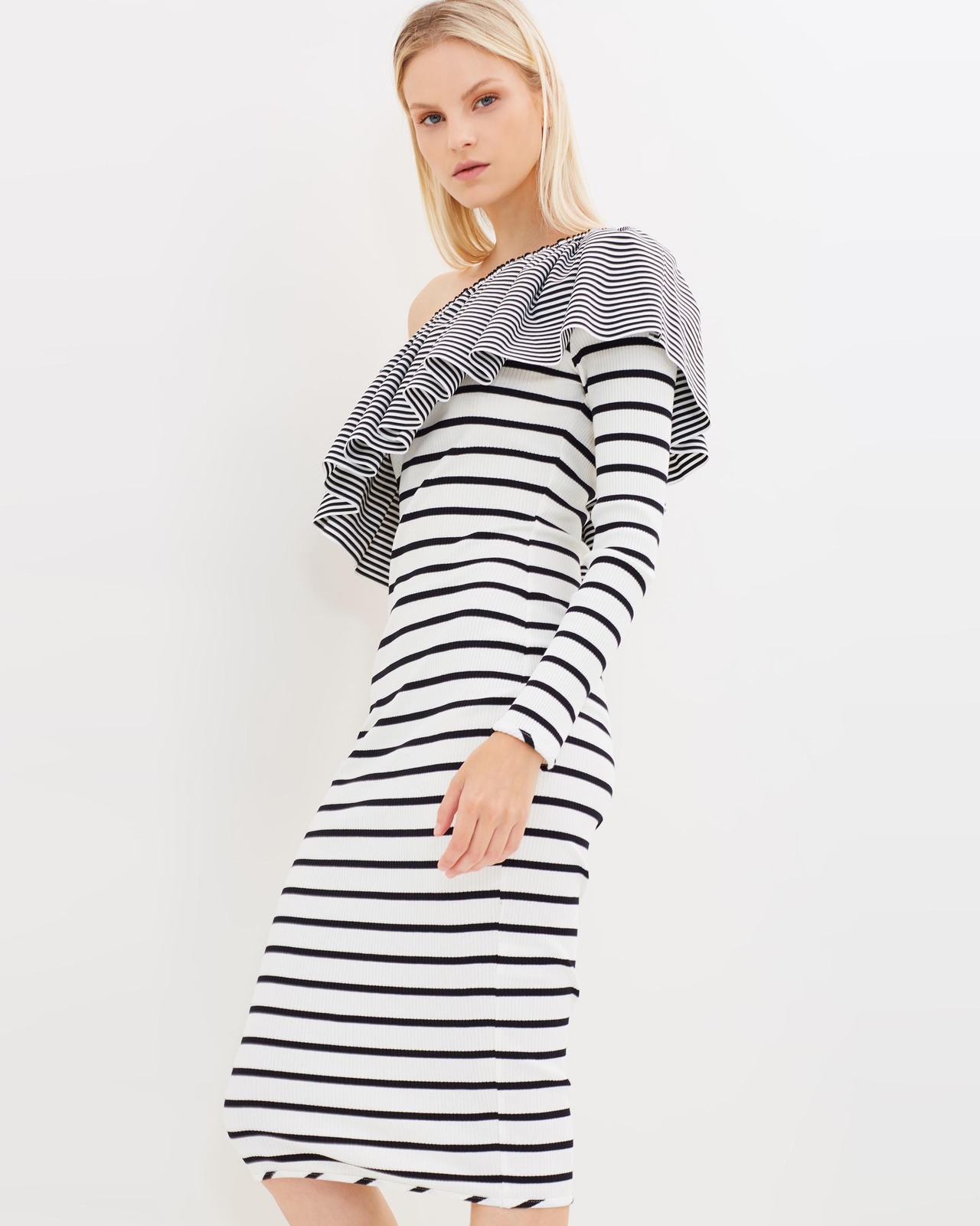Illusion Frill Shoulder Dress