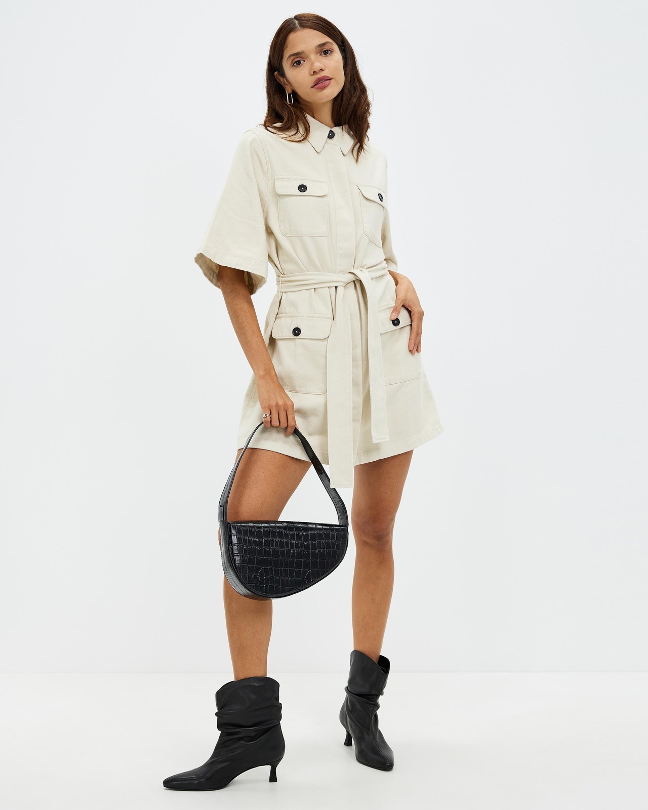 AERE Wide Sleeve Twill Shirt Dress - AirRobe