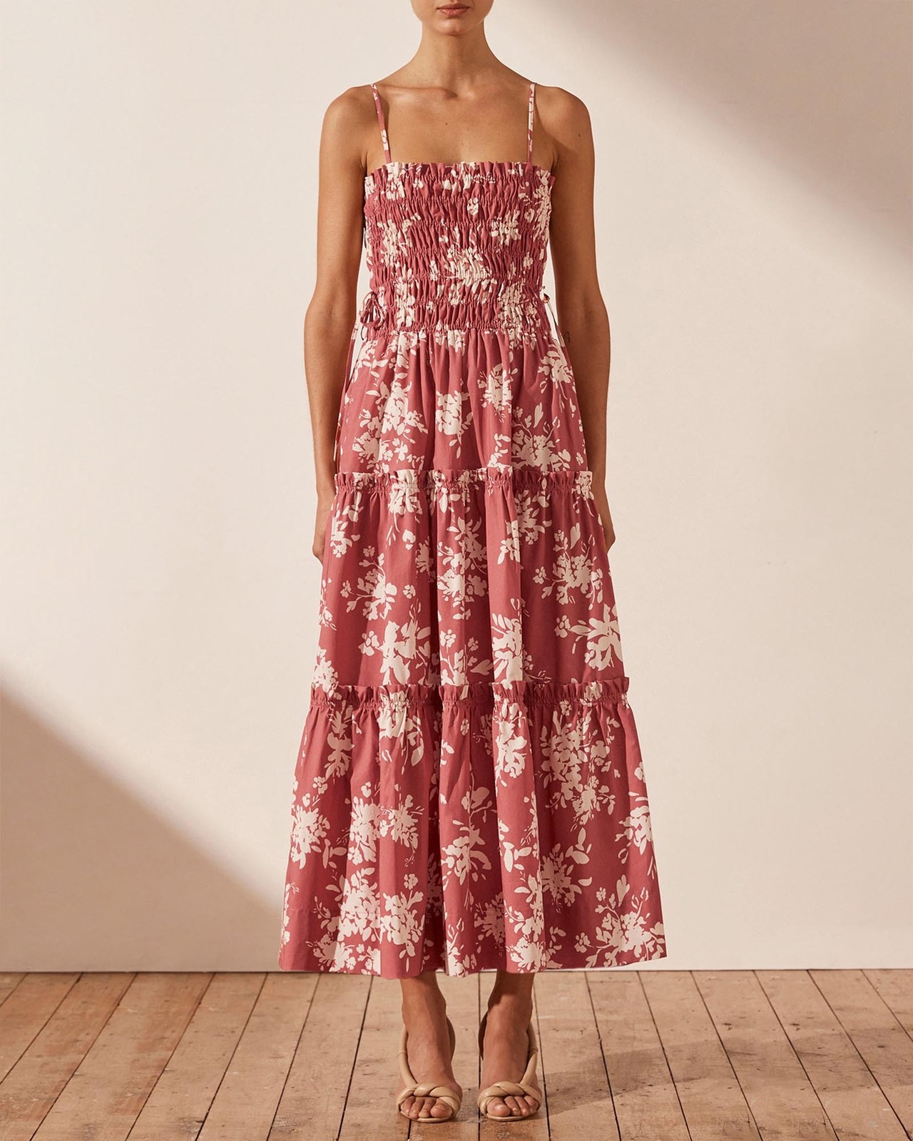 Shona Joy Cali Shirred Tiered Midi Dress - AirRobe