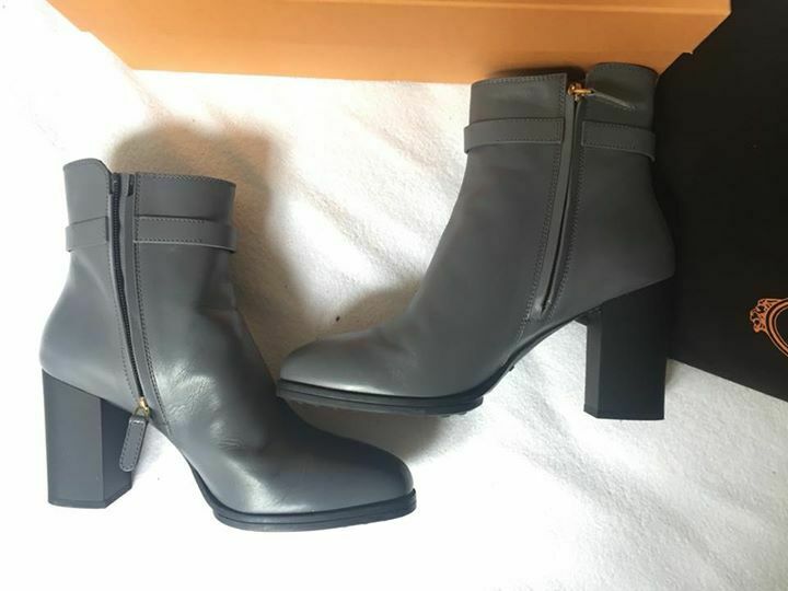 Grey leather boots