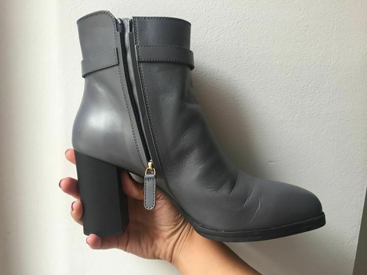 Grey leather boots