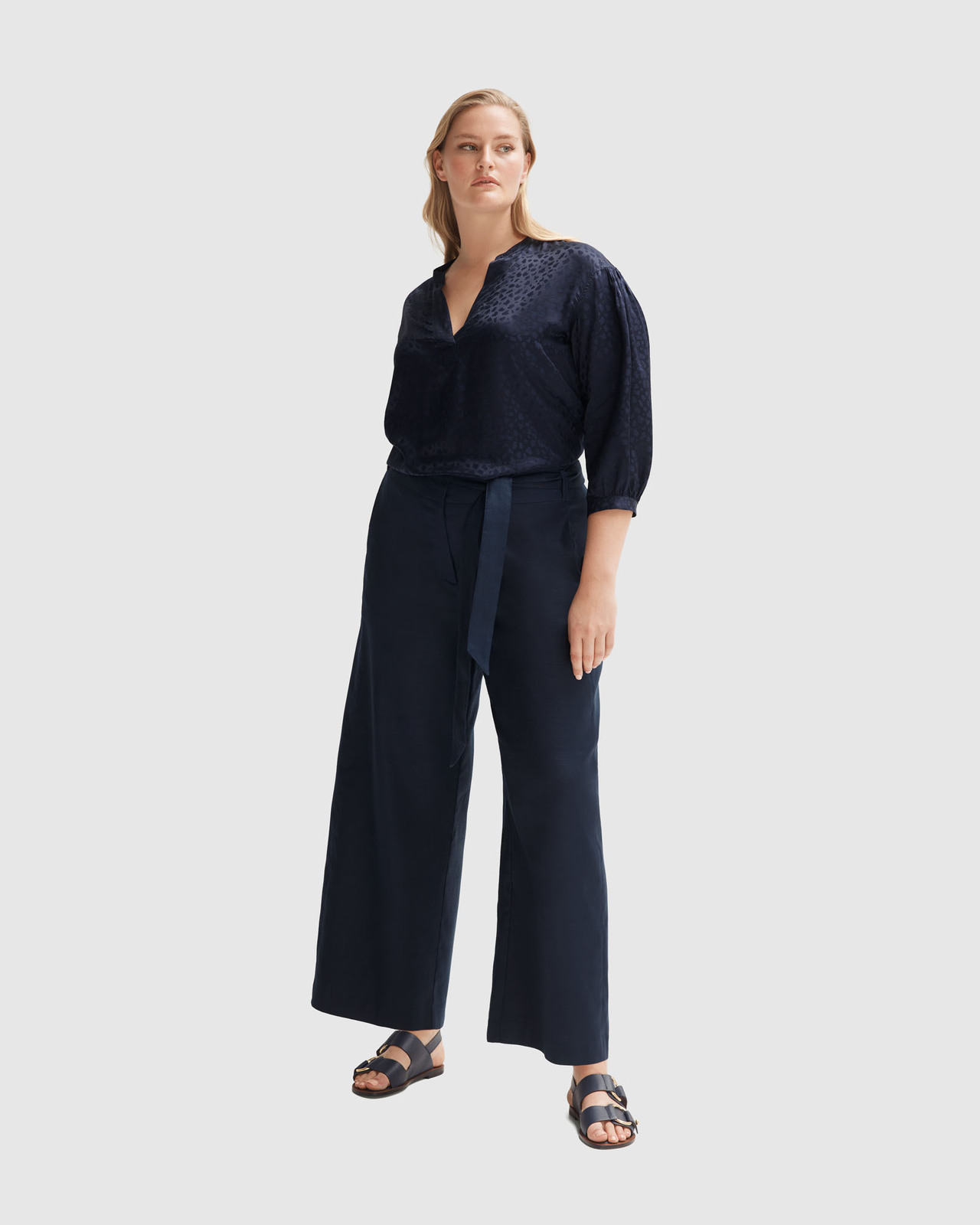 Ocelot Jacquard Vent Neck Blouse