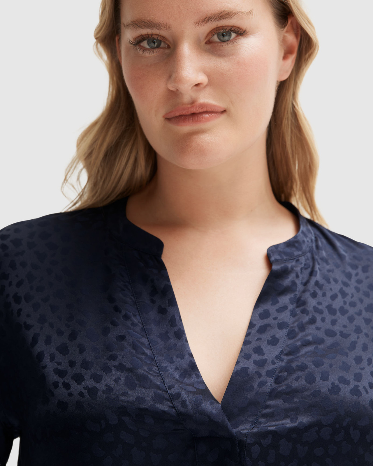 Ocelot Jacquard Vent Neck Blouse