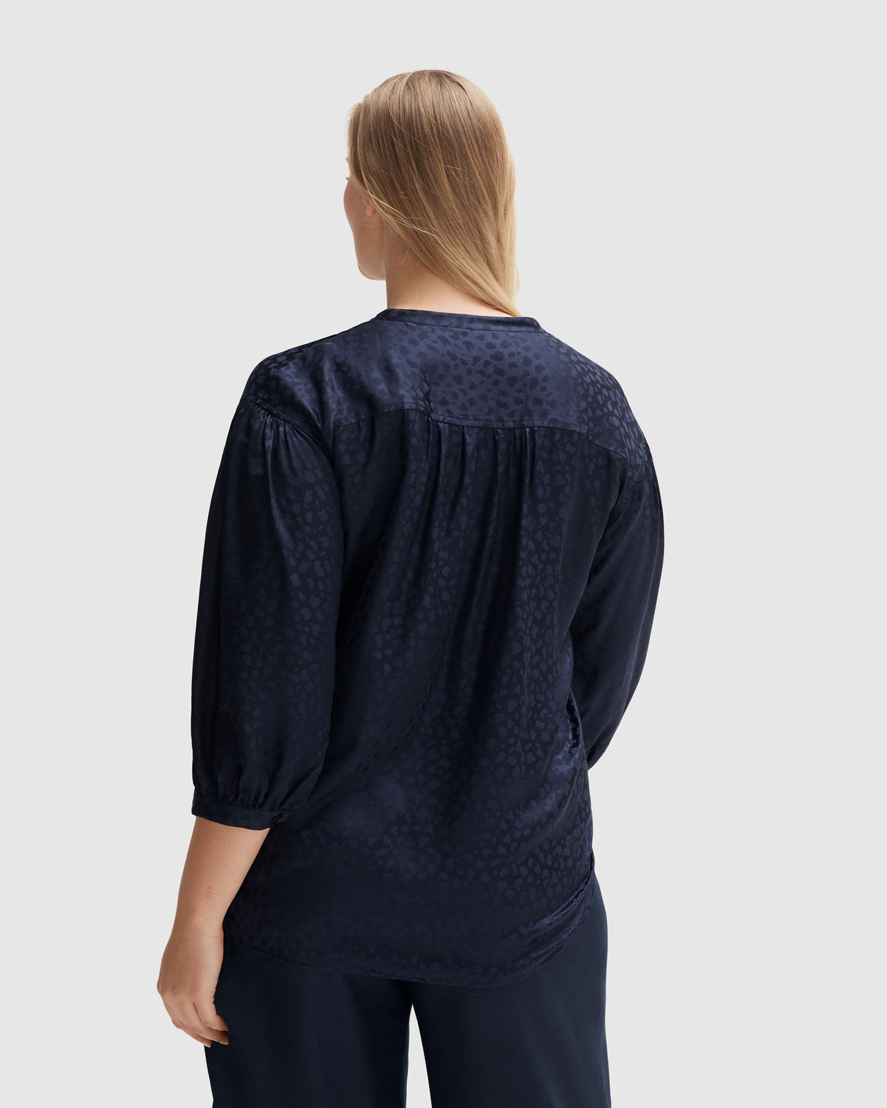 Ocelot Jacquard Vent Neck Blouse