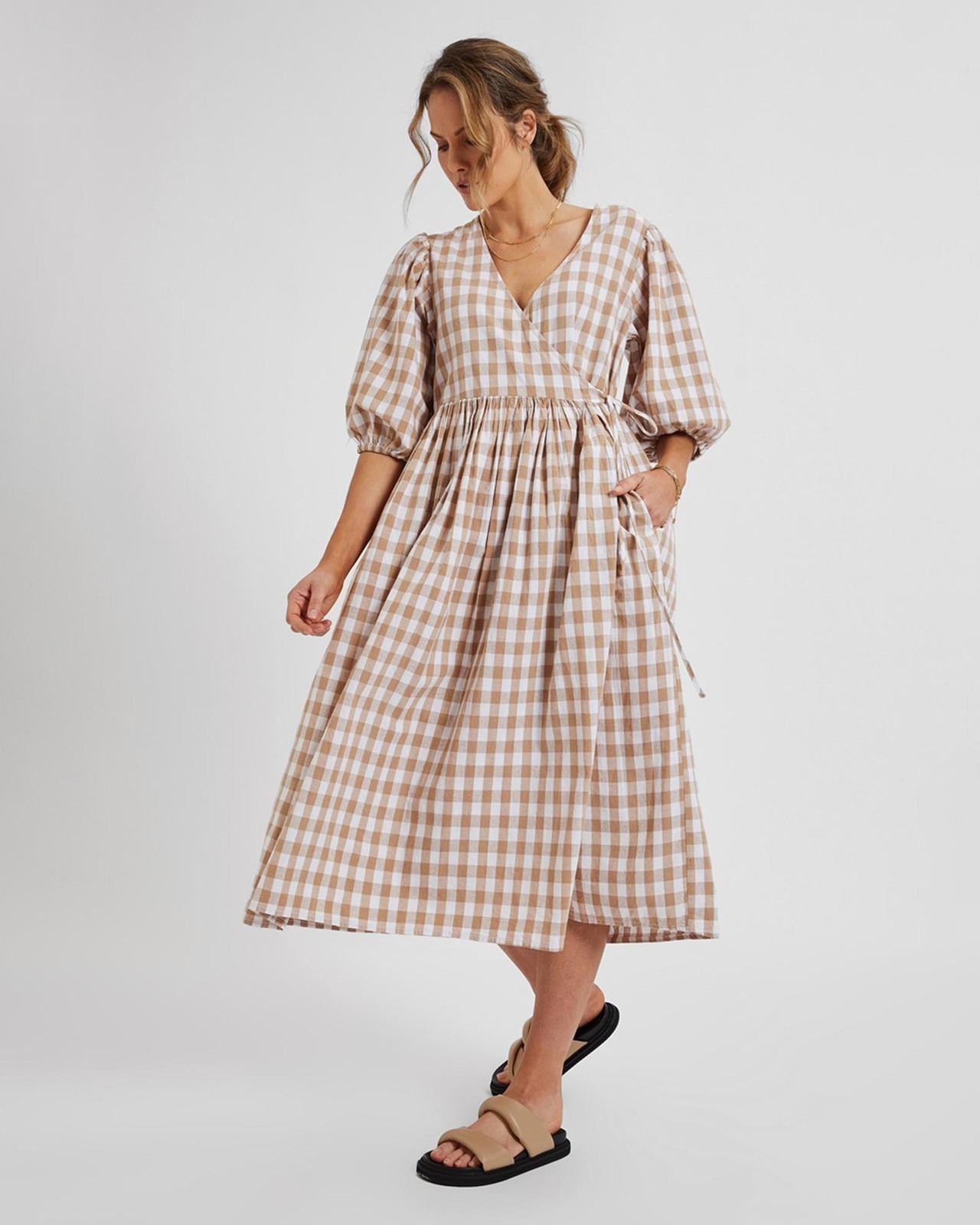 Midi Wrap Dress in Cotton Linen Blend AirRobe